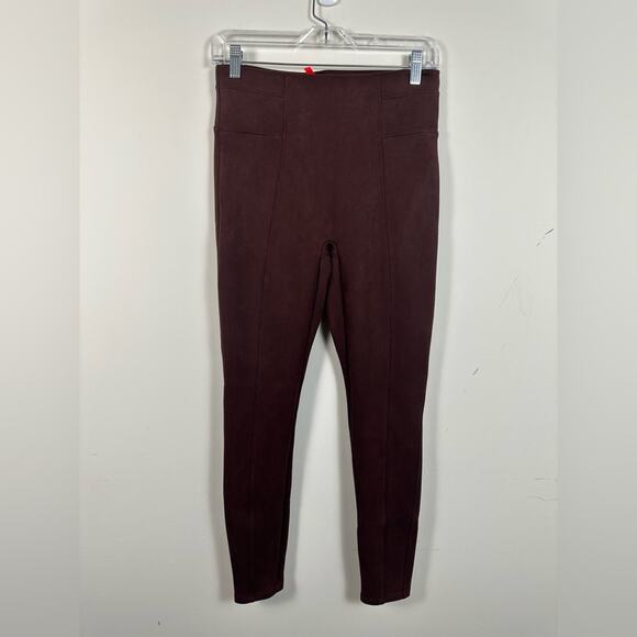 Spanx Faux Suede Pants Dark Terracota Size Medium Burgundy EUC - Picture 1 of 5